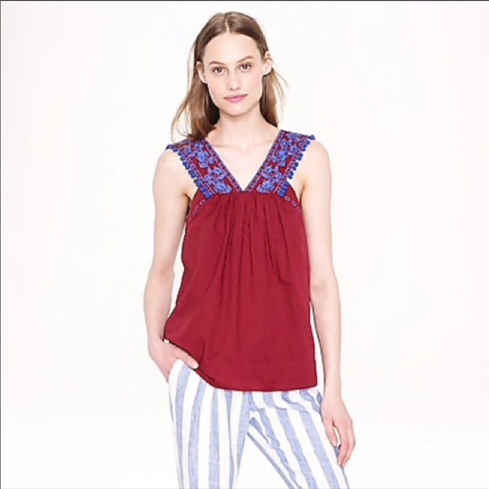 J. Crew Embroidered Pom-Pom Tank